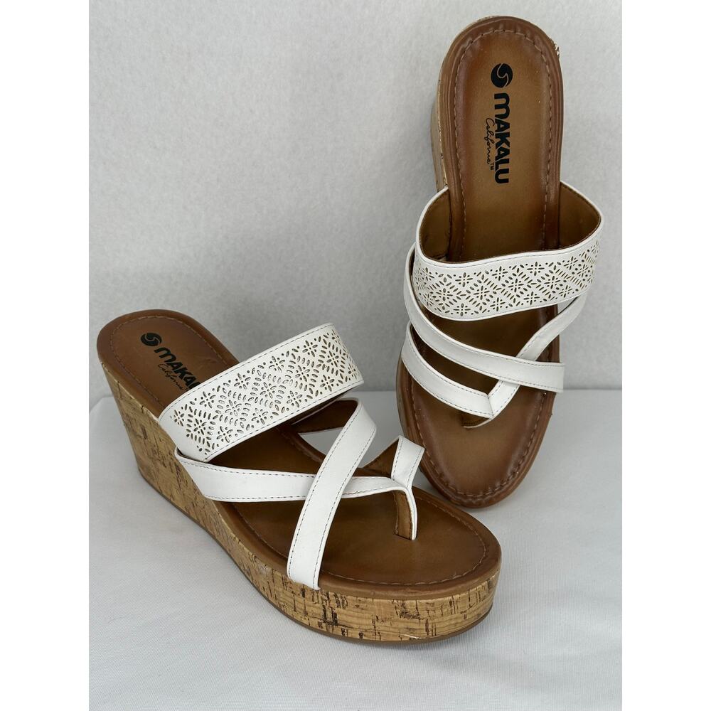 Makalu California White Wedge Sandals Beach Summer 9M